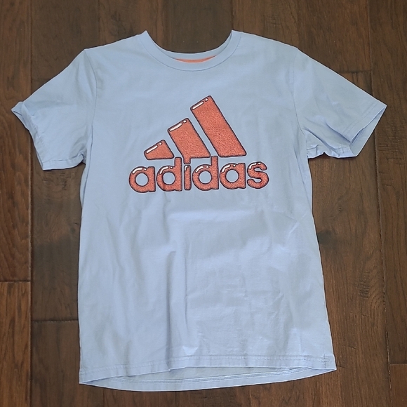 Adidas Light Blue T-Shirt with a Peachy Orange Logo size XL (18-20) - Picture 1 of 5